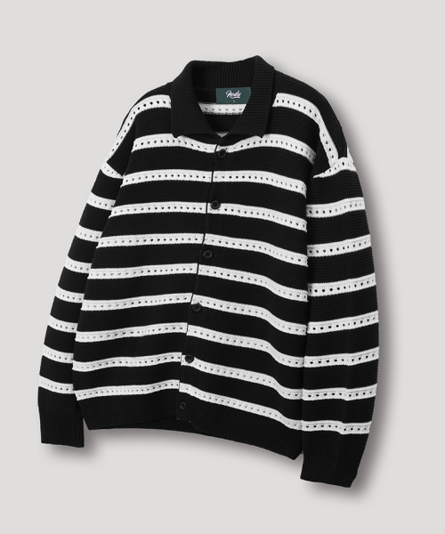 NODU（ノードユー）の「スカシストライプカラーニットカーディガン[ブラック]（カーディガン/ボレロ・メンズ・その他・MEDIUM/LARGE）」の5枚目の写真