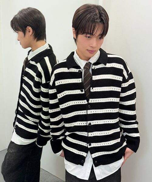 NODU（ノードユー）の「スカシストライプカラーニットカーディガン[ブラック]（カーディガン/ボレロ・メンズ・その他・MEDIUM/LARGE）」の13枚目の写真