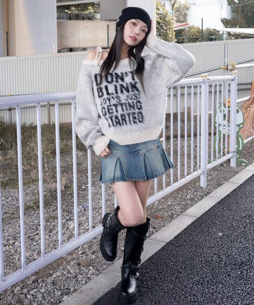 WEGO(ウィゴー)の「WEGO/シャギー2WAYグラフィックワンショルニット(ニット/セーター・レディース・アイボリー/グレー・FREE)」の3枚目の写真