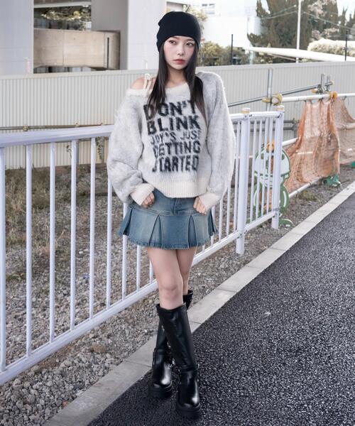 WEGO(ウィゴー)の「WEGO/シャギー2WAYグラフィックワンショルニット(ニット/セーター・レディース・アイボリー/グレー・FREE)」の12枚目の写真