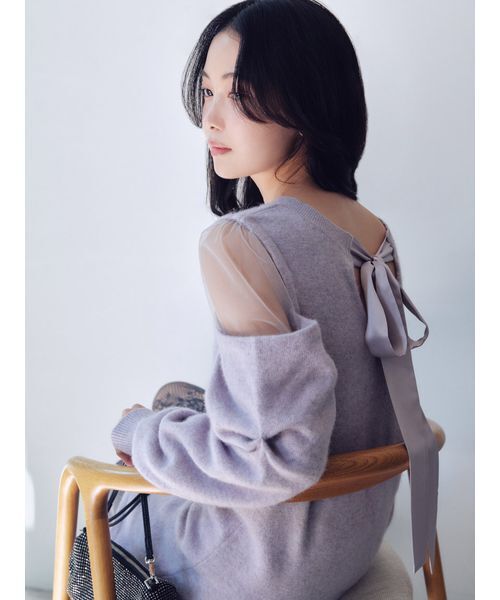 SNIDEL（スナイデル）の「シースルーショルダーニットワンピース（ワンピース・レディース・アイボリー/ラベンダー/ダークブラウン・F）」の7枚目の写真