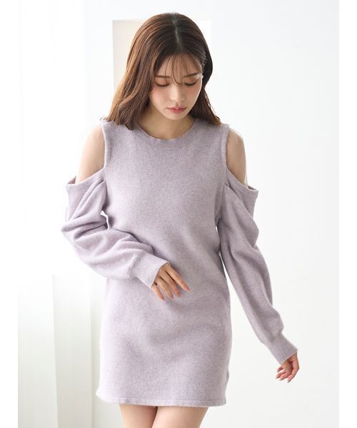 SNIDEL（スナイデル）の「シースルーショルダーニットワンピース（ワンピース・レディース・アイボリー/ラベンダー/ダークブラウン・F）」の10枚目の写真