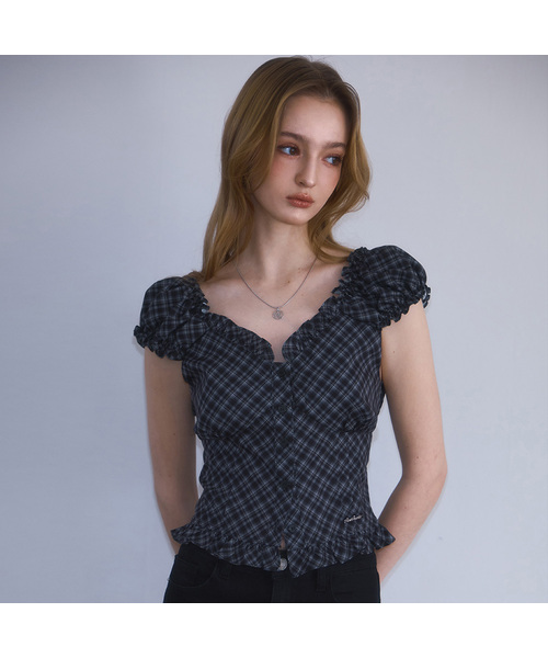 セール】Frill Shirring Sleeveless [Black]（シャツ/ブラウス