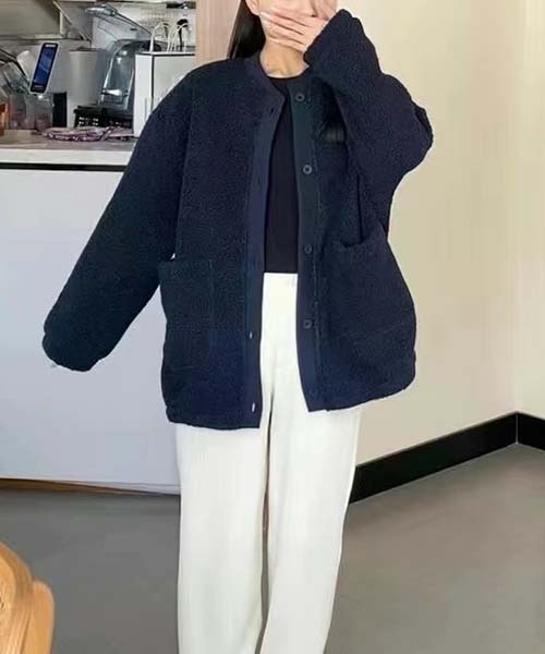 gossip!ロサンゼルス(ゴシップロサンゼルス)の「Y2K ゆるシルエット ボアブルゾン ボアカーディガン(その他アウター・レディース・ネイビー・FREE)」の1枚目の写真
