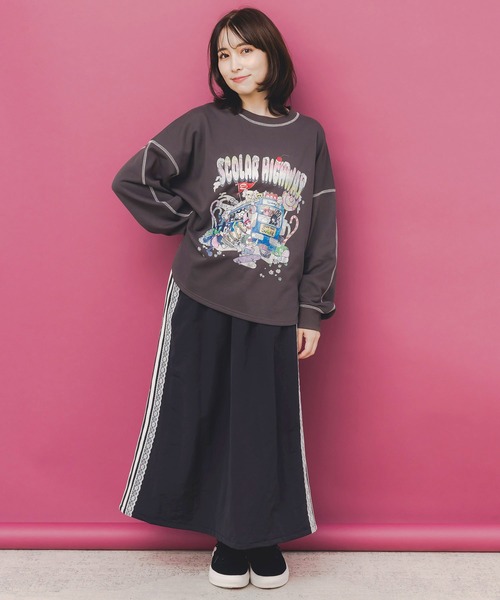 ScoLar（スカラー）の「153738：スカラーハイウェイ ヴィンテージ風プルオーバー（Tシャツ/カットソー・レディース・ブラック/チャコールグレー/杢グレー・M）」の4枚目の写真