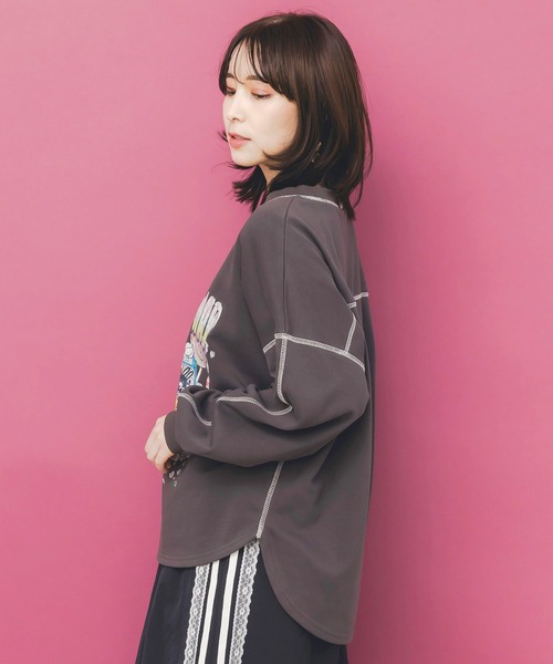 ScoLar（スカラー）の「153738：スカラーハイウェイ ヴィンテージ風プルオーバー（Tシャツ/カットソー・レディース・ブラック/チャコールグレー/杢グレー・M）」の6枚目の写真