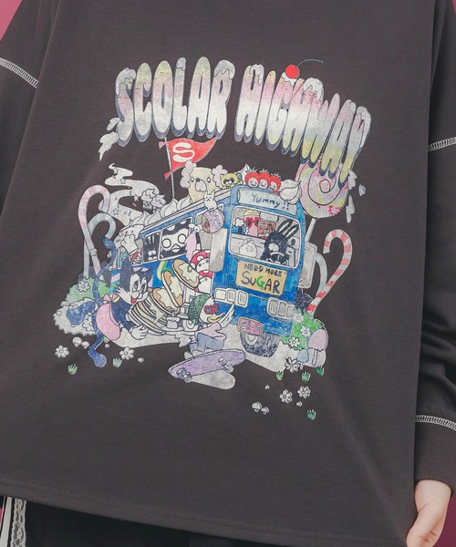 ScoLar（スカラー）の「153738：スカラーハイウェイ ヴィンテージ風プルオーバー（Tシャツ/カットソー・レディース・ブラック/チャコールグレー/杢グレー・M）」の8枚目の写真