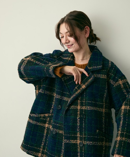 Lunea(ルネア)の「チェックテーラードジャケット(テーラードジャケット・レディース・ブラウン/ネイビー・FREE)」の1枚目の写真