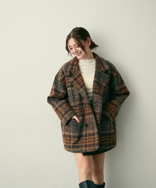 Lunea(ルネア)の「チェックテーラードジャケット(テーラードジャケット・レディース・ブラウン/ネイビー・FREE)」の4枚目の写真