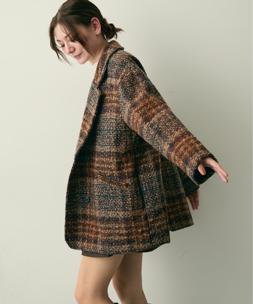 Lunea(ルネア)の「チェックテーラードジャケット(テーラードジャケット・レディース・ブラウン/ネイビー・FREE)」の3枚目の写真