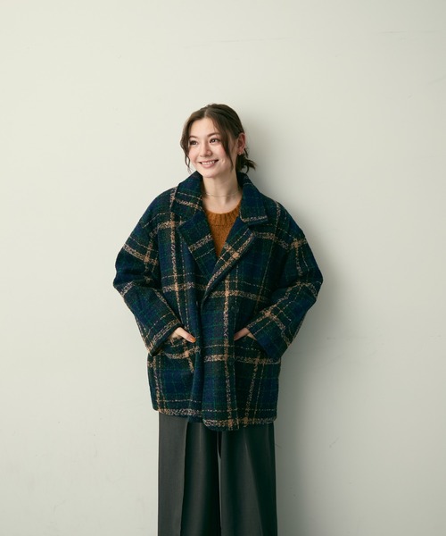 Lunea(ルネア)の「チェックテーラードジャケット(テーラードジャケット・レディース・ブラウン/ネイビー・FREE)」の9枚目の写真