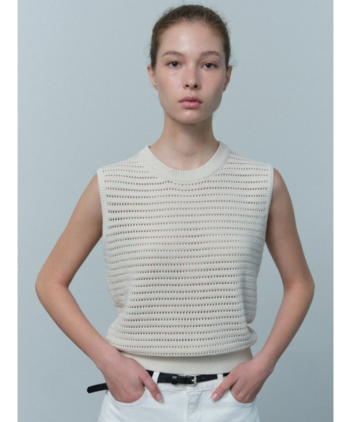 le(ル)の「mash pattern knitted vest (cream)(ベスト・レディース・その他・FREE)」の1枚目の写真