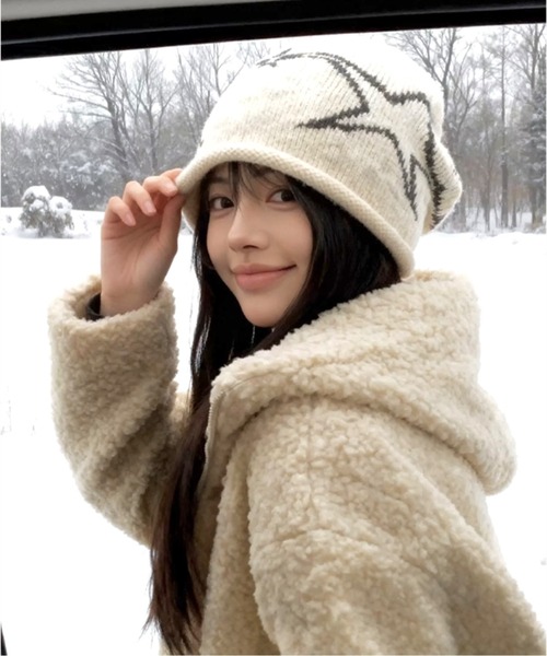 セール】【秋冬新作】星柄深めニット帽（ニットキャップ/ビーニー