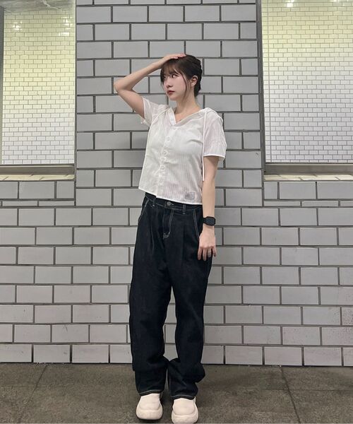CHAMBROS（チャンブロス）の「ノンフェイドワイドデニムパンツ[ディープブラック]（デニムパンツ・レディース・その他・SMALL/MEDIUM/LARGE/X-LARGE/XX-LARGE）」の8枚目の写真