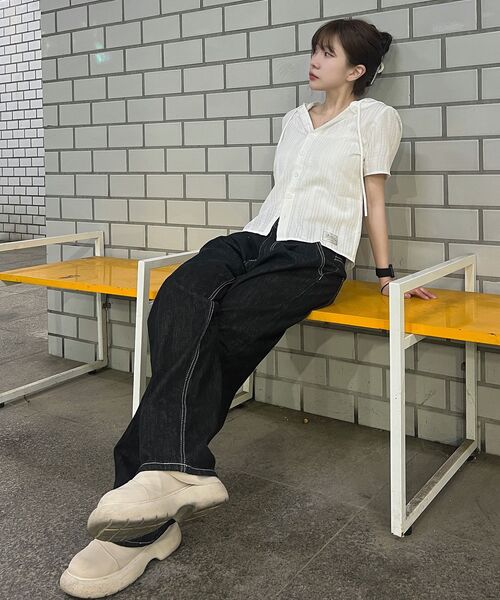 CHAMBROS（チャンブロス）の「ノンフェイドワイドデニムパンツ[ディープブラック]（デニムパンツ・レディース・その他・SMALL/MEDIUM/LARGE/X-LARGE/XX-LARGE）」の9枚目の写真