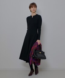 コンシールフロントマチフレアリブワンピース