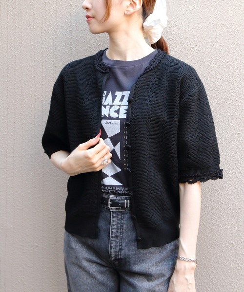 THE SHINZONE（ザ　シンゾーン）の「THE SHINZONE/シンゾーン　メッシュレースニットカーディガン　MESH LACE KNIT CARDIGAN　26SMSNI07（カーディガン/ボレロ・レディース・ブラック/ホワイト・FREE）」の2枚目の写真