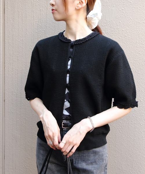 THE SHINZONE（ザ　シンゾーン）の「THE SHINZONE/シンゾーン　メッシュレースニットカーディガン　MESH LACE KNIT CARDIGAN　26SMSNI07（カーディガン/ボレロ・レディース・ブラック/ホワイト・FREE）」の18枚目の写真