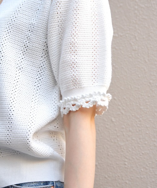 THE SHINZONE（ザ　シンゾーン）の「THE SHINZONE/シンゾーン　メッシュレースニットカーディガン　MESH LACE KNIT CARDIGAN　26SMSNI07（カーディガン/ボレロ・レディース・ブラック/ホワイト・FREE）」の11枚目の写真