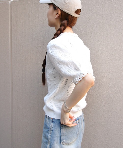 THE SHINZONE（ザ　シンゾーン）の「THE SHINZONE/シンゾーン　メッシュレースニットカーディガン　MESH LACE KNIT CARDIGAN　26SMSNI07（カーディガン/ボレロ・レディース・ブラック/ホワイト・FREE）」の9枚目の写真