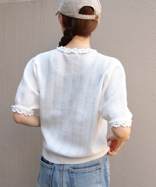 THE SHINZONE（ザ　シンゾーン）の「THE SHINZONE/シンゾーン　メッシュレースニットカーディガン　MESH LACE KNIT CARDIGAN　26SMSNI07（カーディガン/ボレロ・レディース・ブラック/ホワイト・FREE）」の8枚目の写真