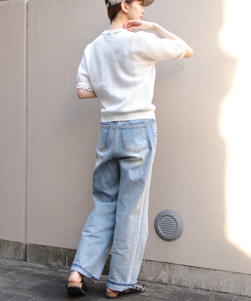 THE SHINZONE（ザ　シンゾーン）の「THE SHINZONE/シンゾーン　メッシュレースニットカーディガン　MESH LACE KNIT CARDIGAN　26SMSNI07（カーディガン/ボレロ・レディース・ブラック/ホワイト・FREE）」の4枚目の写真