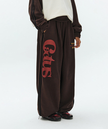 Cactus Track Line Wide Sweat Pants-Brown