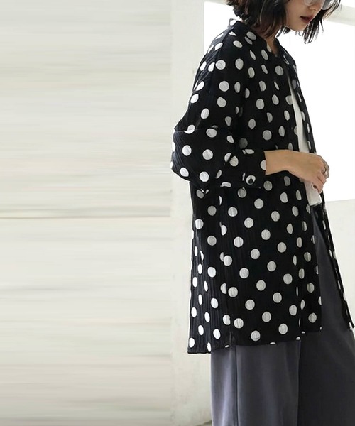antiqua(アンティカ)の「バンドカラー 長袖 ドット柄 シャツ(シャツ/ブラウス・レディース・ブラック/オフホワイト・ONESIZE)」の13枚目の写真