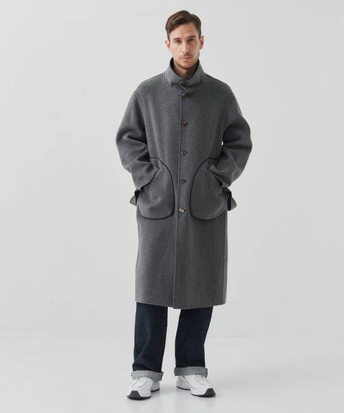 CASHMERE CASHMERE(カシミヤカシミヤ)の「【CASHMERE CASHMERE/カシミアカシミア】CASHMERE/SILK/WOOL STAND OVER COAT/2WAYスタンドコート(ステンカラーコート・メンズ・ダークネイビー/ブラック・44/48)」の3枚目の写真