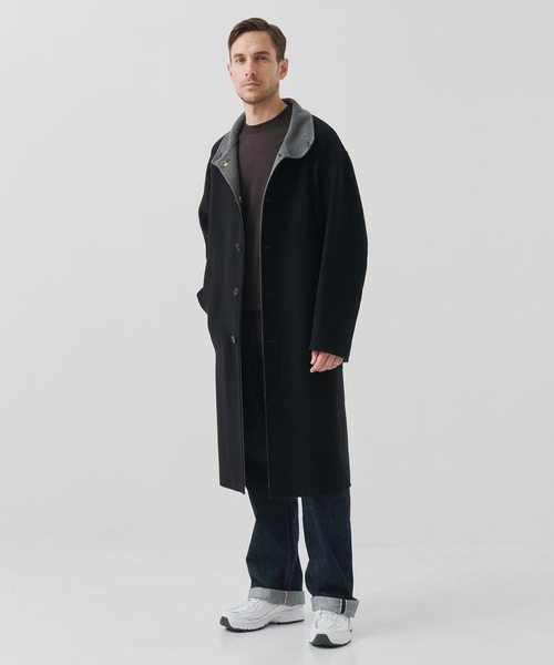 CASHMERE CASHMERE(カシミヤカシミヤ)の「【CASHMERE CASHMERE/カシミアカシミア】CASHMERE/SILK/WOOL STAND OVER COAT/2WAYスタンドコート(ステンカラーコート・メンズ・ダークネイビー/ブラック・44/48)」の6枚目の写真