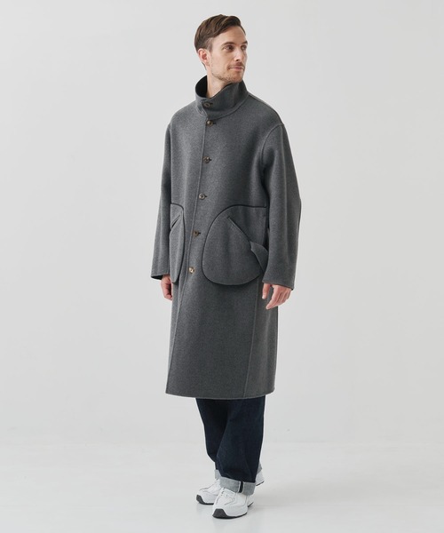 CASHMERE CASHMERE(カシミヤカシミヤ)の「【CASHMERE CASHMERE/カシミアカシミア】CASHMERE/SILK/WOOL STAND OVER COAT/2WAYスタンドコート(ステンカラーコート・メンズ・ダークネイビー/ブラック・44/48)」の5枚目の写真