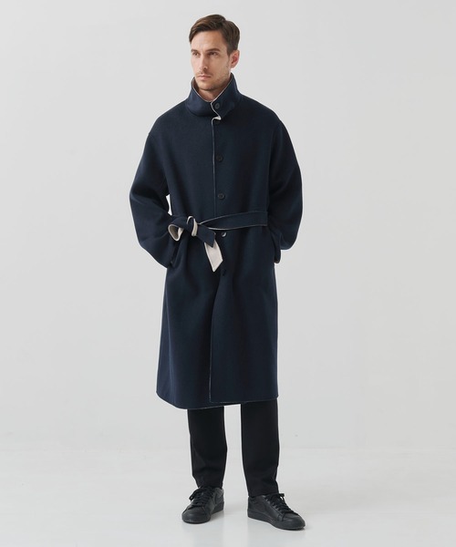 CASHMERE CASHMERE(カシミヤカシミヤ)の「【CASHMERE CASHMERE/カシミアカシミア】CASHMERE/SILK/WOOL STAND OVER COAT/2WAYスタンドコート(ステンカラーコート・メンズ・ダークネイビー/ブラック・44/48)」の15枚目の写真