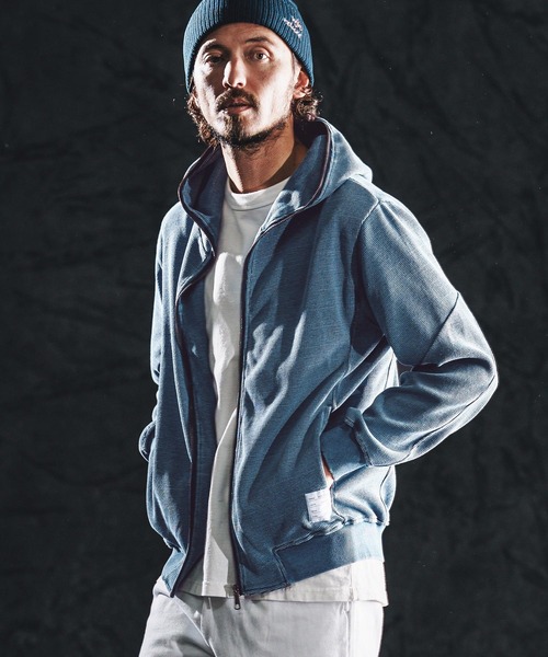 wjk reluxe（ダブルジェーケーリラックス）の「mpa4021-indigo waffle parka ダブルジップパーカー(WR26S-03)（パーカー・メンズ・ワンウォッシュ/インディゴブルー/ライトインディゴブルー・L/M/S）」の4枚目の写真