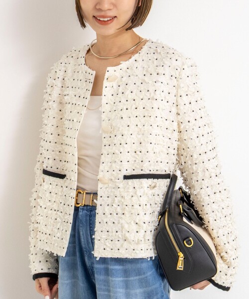 NOLLEY’S（ノーリーズ）の「45th limited editionフラッグカラミジャケット（ノーカラージャケット・レディース・ネイビー/オフホワイト・38/36）」の2枚目の写真