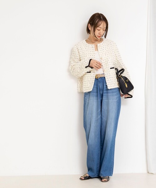 NOLLEY’S（ノーリーズ）の「45th limited editionフラッグカラミジャケット（ノーカラージャケット・レディース・ネイビー/オフホワイト・38/36）」の5枚目の写真