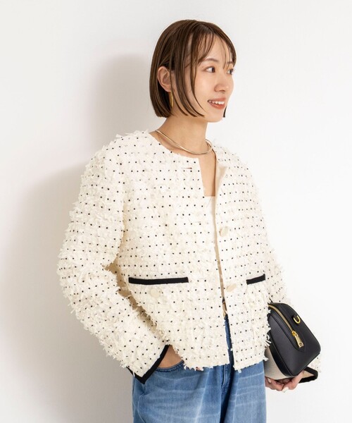 NOLLEY’S（ノーリーズ）の「45th limited editionフラッグカラミジャケット（ノーカラージャケット・レディース・ネイビー/オフホワイト・38/36）」の6枚目の写真