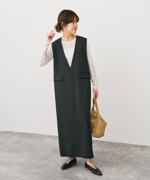 Spick & Span（スピックアンドスパン）の「《WEB限定 / 追加》ダブルクロスVネックワンピース（ワンピース・レディース・その他6/ブラック・36/38）」の4枚目の写真