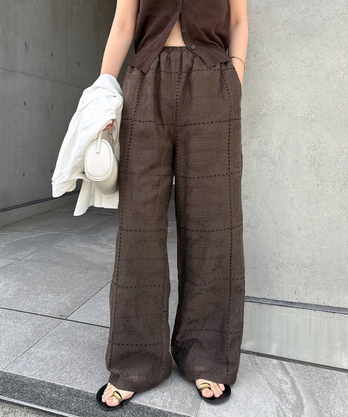 セール】【新色追加】パッチワーク風刺繍イージーワイドパンツ（その他