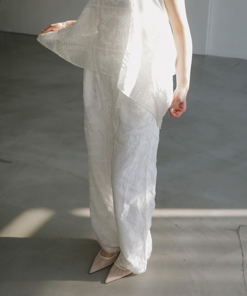 パッチワーク風刺繍イージーワイドパンツ（その他パンツ）｜andme