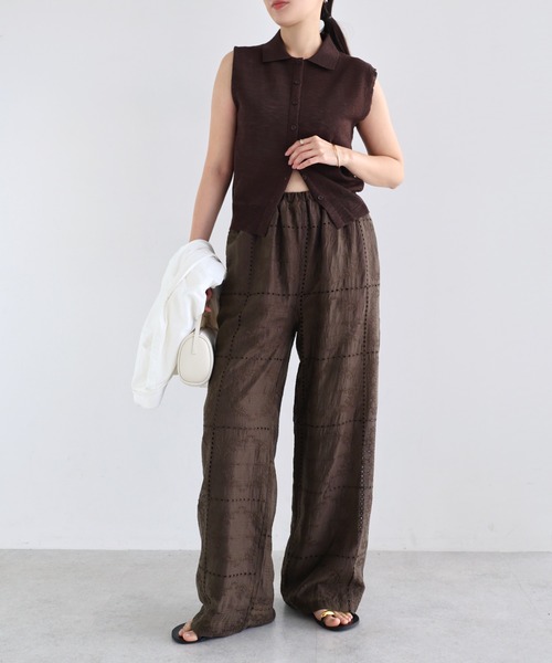 andme(アンドミー)の「【新色追加】パッチワーク風刺繍イージーワイドパンツ(その他パンツ・レディース・オフホワイト/ブラック/ブラウン・L/M)」の14枚目の写真