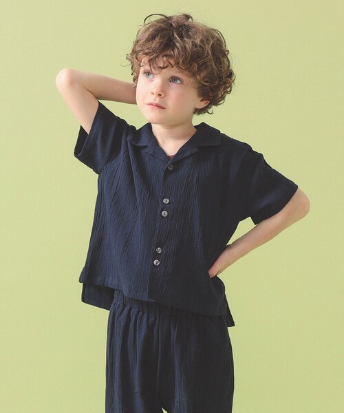 こども ビームス（コドモビームス）の「楊柳 開襟 シャツ 2026SS（90～140cm）（シャツ/ブラウス・キッズ・ベージュ/ネイビー・100/90/140/130/120/110）」の2枚目の写真