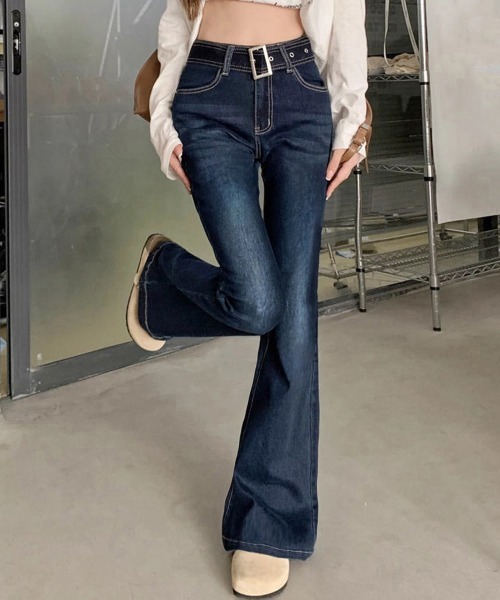 Miniministore(ミニミニストア)の「セミフレアデニムパンツ レディース 美脚(デニムパンツ・レディース・インディゴブルー・S/M/L/XL/XS)」の21枚目の写真