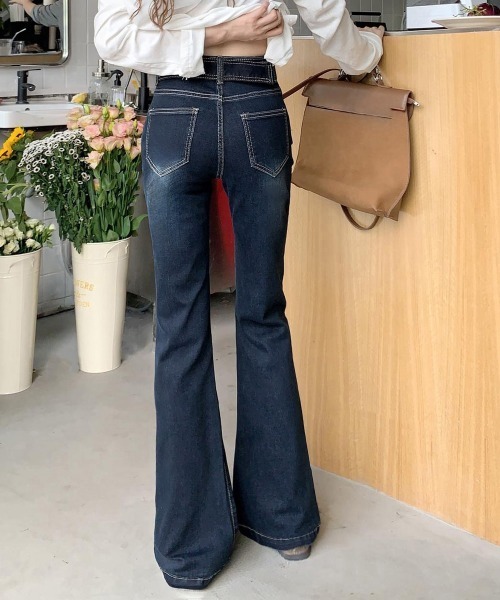 Miniministore(ミニミニストア)の「セミフレアデニムパンツ レディース 美脚(デニムパンツ・レディース・インディゴブルー・S/M/L/XL/XS)」の15枚目の写真
