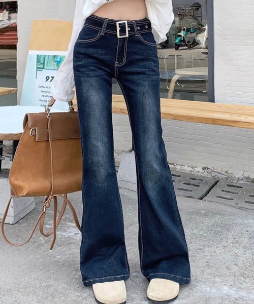 Miniministore(ミニミニストア)の「セミフレアデニムパンツ レディース 美脚(デニムパンツ・レディース・インディゴブルー・S/M/L/XL/XS)」の17枚目の写真