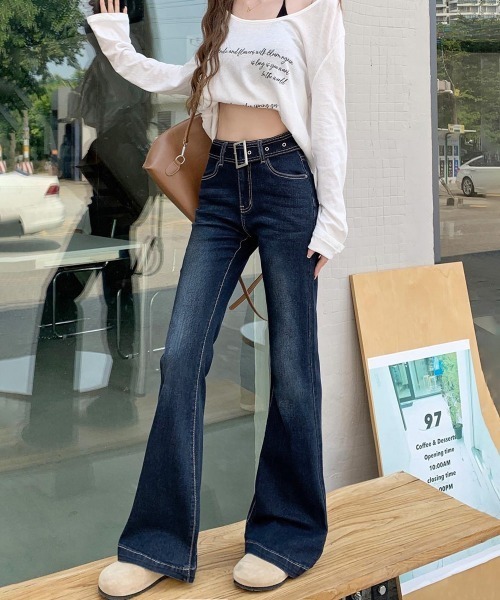 Miniministore(ミニミニストア)の「セミフレアデニムパンツ レディース 美脚(デニムパンツ・レディース・インディゴブルー・S/M/L/XL/XS)」の19枚目の写真