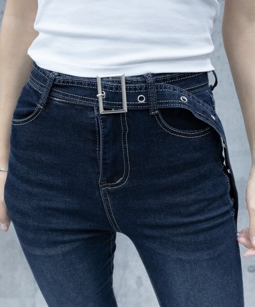Miniministore(ミニミニストア)の「セミフレアデニムパンツ レディース 美脚(デニムパンツ・レディース・インディゴブルー・S/M/L/XL/XS)」の14枚目の写真
