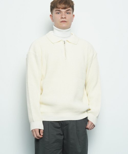 THE-ABON(エイボン)の「M506 collar zipup knit ivory(ニット/セーター・メンズ・アイボリー・FREE)」の1枚目の写真