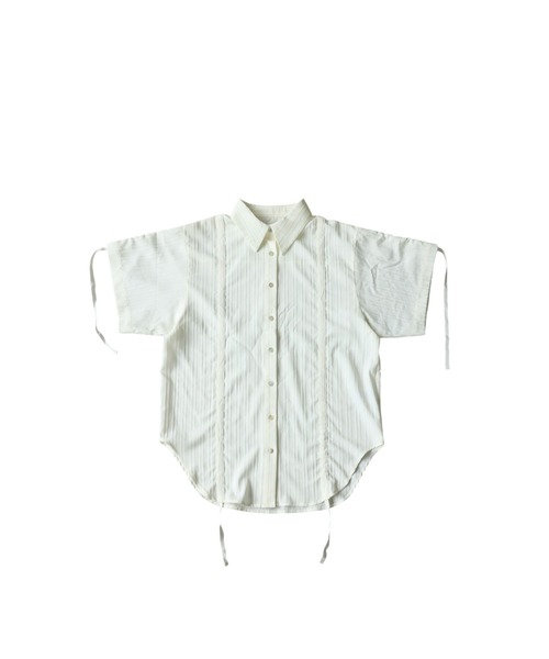 antiqua(アンティカ)の「ギャザー 2way シャーリング シャツ(シャツ/ブラウス・レディース・ホワイト/ブラック・ONESIZE)」の11枚目の写真