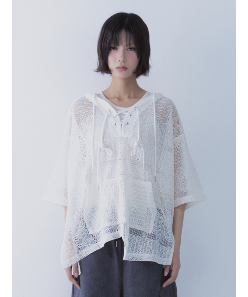 SETSETSET(セットセットセット)の「ボヘミアン レース フーディー ホワイト(Tシャツ/カットソー・レディース・その他・ONE SIZE)」の3枚目の写真
