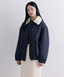 MUSINSA STANDARD WOMAN | ウィメンズフェイクシアリングカラー パディングジャケット [ネイビー/クリーム](ダウンジャケット/コート)